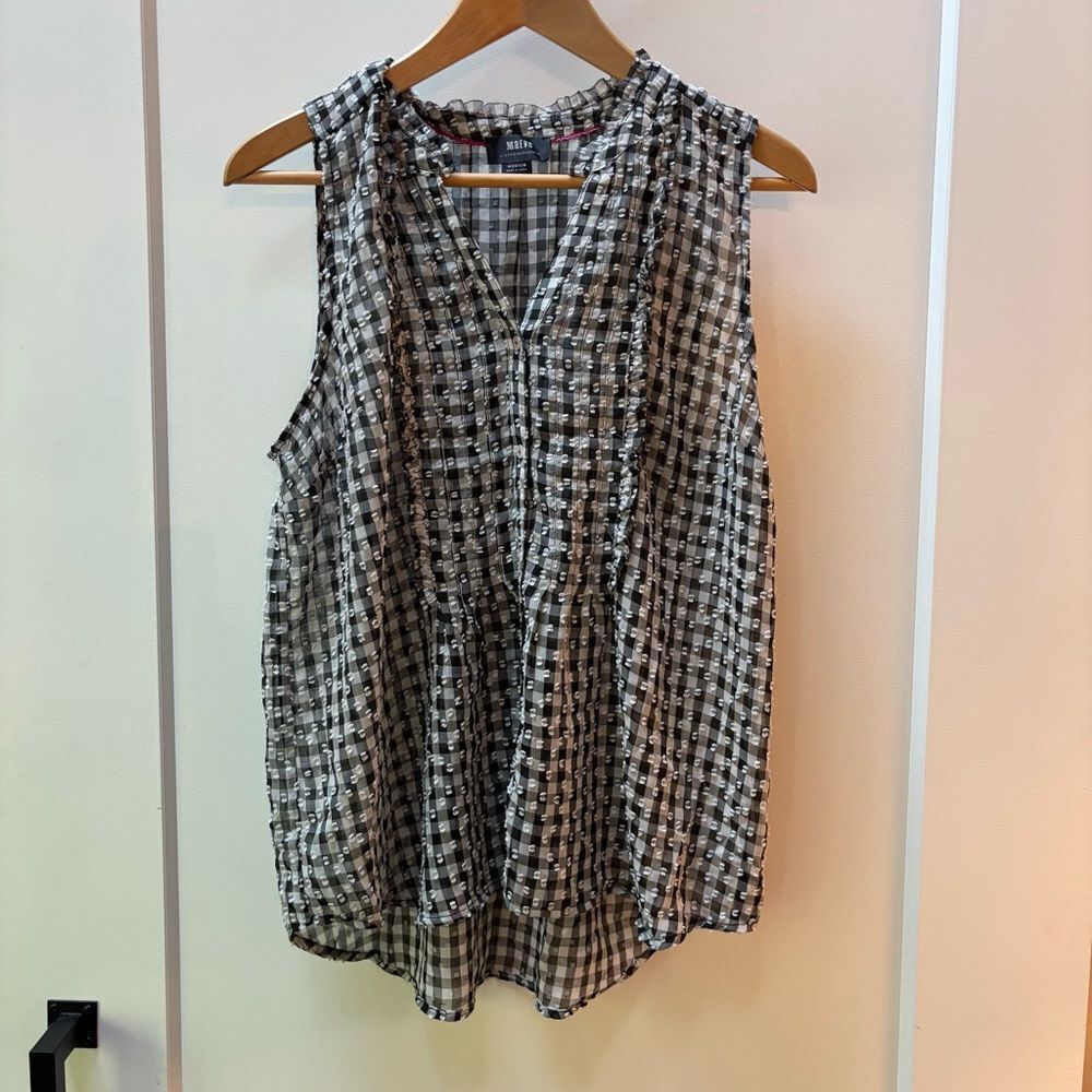 Maeve by Anthropologie Black & White Textured Gingham Sleeveless Blouse – Size M